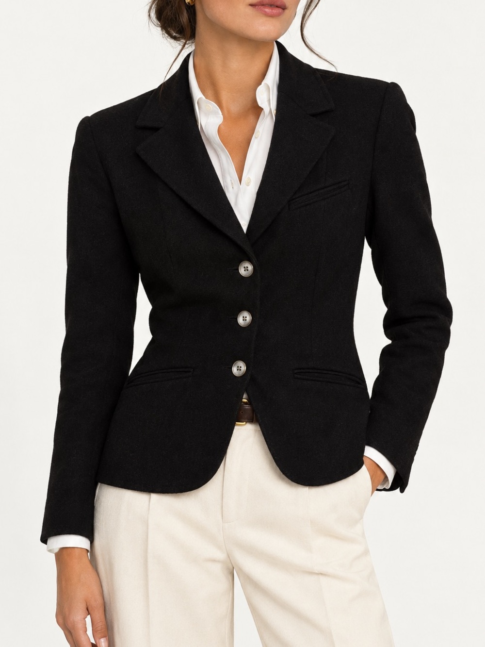 Vintage Eddie Bauer Black Tailored Women's Blazer Wool Angora Size PM